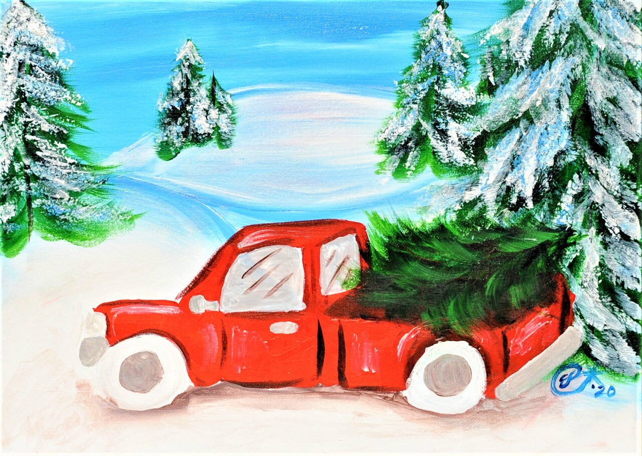 Christmas Paint Kit - Christmas Truck Ride Acrylic Painting Kit & Video Lesson, Art Gift Set, DIY Christmas Craft, Beginner Painting, Paint At Home, Paint Party